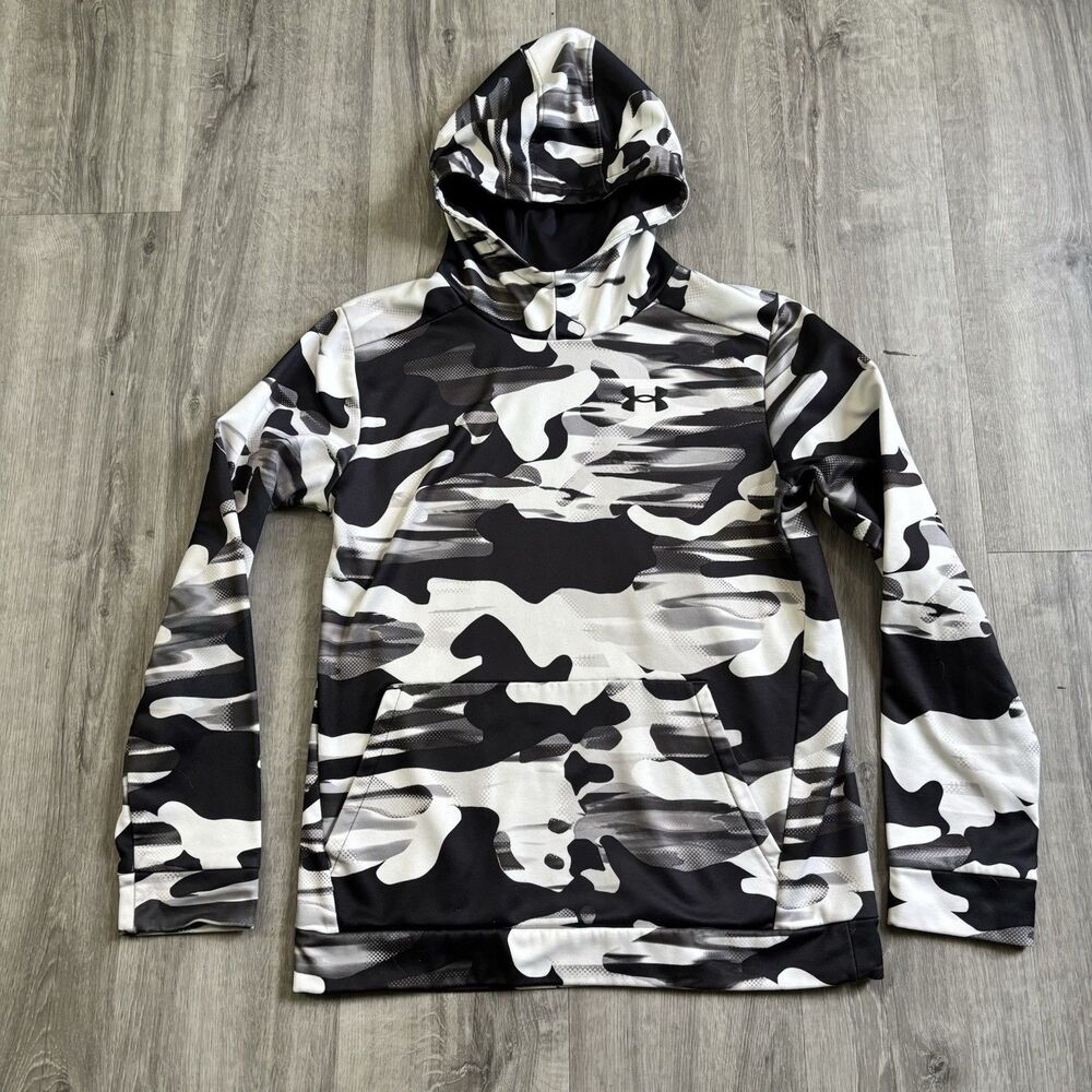 Under Armour Camo Hoodie Pullover Sweatshirt Boys Size XL Youth Gray White Black - Picture 1 of 6